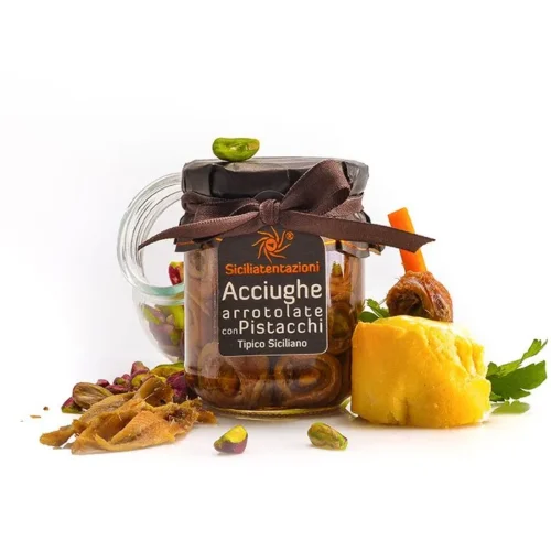 Acciughe arrotolate con pistacchio