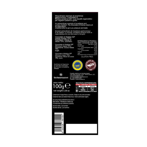 cioccolato 70% - et Cioccolato di Modica IGP puro al 70%